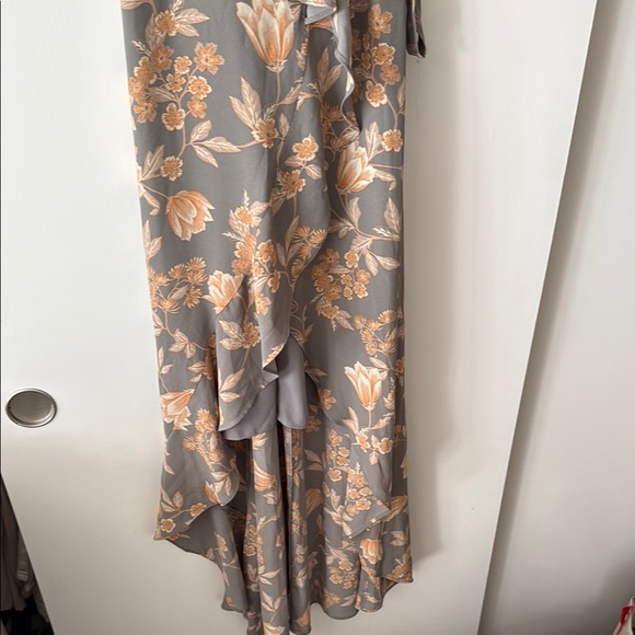 Leith Gray and Brown Ruffled Wrap Sundress - Picture 4 of 7